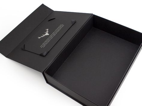 This high-end mag box was made by using a dull silver foil-stamp on a soft touch Nuba paper. The inside contains custom foam and a bonus board with ribbon in the corners to hold a booklet. The box was used as a promo box that held glasses. Gift Packaging Design, Promotional Packaging, Luxury Box Packaging, Luxury Packaging Design, Jewelry Packaging Box, Packaging Display, Clothing Packaging, Packaging Ideas Business, Cosmetic Packaging Design