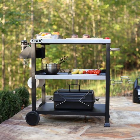 NUUK Three-Shelf Movable Outdoor Dining Cart Table, 20" x 32" NSF Stainless Steel Commercial Multifunctional Heavy Duty Kitchen Food Prep Worktable on Wheels Outdoor Prep Station, Outdoor Cooking Table, Grill Cart, Indoor Kitchen, Wood Charcoal, Meat Seasoning, Portable Bar, Portable Grill, Stainless Steel Countertops