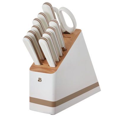 Drew Barrymore's New Kitchenware Line With Walmart Is Stunning | The Everygirl Kitchen Knife Set, Steak Knife Set, Kitchen Counter Decor, Knife Block Set, Knife Set Kitchen, Drew Barrymore, Steak Knives, Cute Kitchen, Kitchen Knife