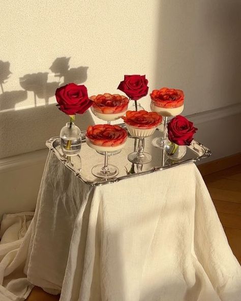 Celine on Instagram: "Strawberry rose panna cotta 🌹" Wine Glass With Flowers, Glass With Flowers, Rose Wine Glass, Glass Shadow, Rose Strawberry, Strawberry Rose, Flowers Wine, Strawberry Roses, Strawberry Wine