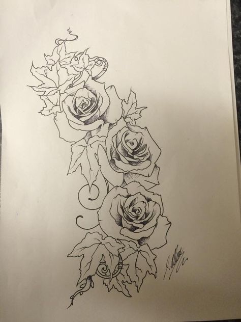 Roses and ivy pen sketch for tattoo design I did by Travis Allen at twisted tattoo  Www.twistedtattoo.co.uk Sketch For Tattoo, Rose Drawing Simple, Rose Tat, Ivy Tattoo, Motherhood Tattoos, Ivy Rose, Chicano Tattoos, Latest Tattoos, Skulls And Roses