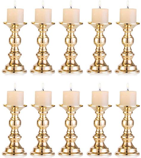 Amazon.com: Nuptio Set of 2 Gold Candlestick Metal Pillar Candle Holders, Wedding Centerpieces Candlestick Holders for 2 inches Candles Stand Decoration Ideal for Weddings, Special Events, Parties: Home & Kitchen Gold Candle Stick Holder With Ivory Candles, Candlestick Centerpiece Wedding, Gold Round Candle Holder, Hanging Glass Candle Holders, Gold Candle Holder Centerpieces Antique, Gold Pillar Candle Holders, Short Gold Candle Holder, Gold Votive Candle Holders, Gold Pillar Candles