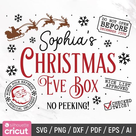 Diy Christmas Eve Crate, Christmas Eve Box Svg Free, Christmas Eve Box Svg, Christmas Eve Box Designs, Christmas Eve Crate, Personalised Christmas Eve Box, Download Sign, Silhouette Diy, Cricut Craft