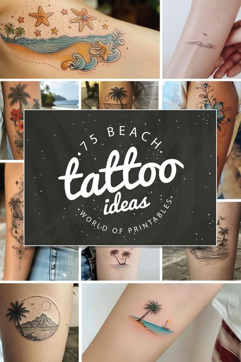 Beach Tattoo Designs - 75 Printable Designs & Ideas - World of Printables Beachy Best Friend Tattoos, Beach Tattoos Minimalist, Wrist Beach Tattoos For Women, Sea Themed Matching Tattoos, Cute Beach Tattoos Simple, Couple Beach Tattoo Ideas, Dainty Beach Tattoos For Women, Beach Memorial Tattoo, Matching Beach Tattoos Best Friends