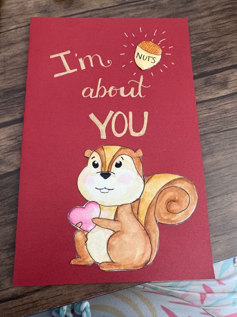 Pun watercolor valentines day card with squirrel Squirrel Art, Valentine's Day Greeting Cards, Diy Cards, Happy Valentines Day, Greeting Cards Handmade, Happy Valentine, Valentines Day, Cards Handmade, Greeting Cards