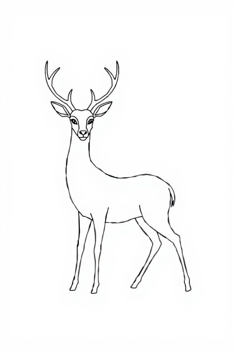 Check Out This Simple Line Drawing Of A Deer & 12+ Other Deer Drawing Ideas! #drawingideas #drawing Deer Drawings Simple, Deer Horn Drawing, Rain Deer Drawings, Cartoon Deer Drawing Easy, Stag Drawing Easy, Deer Template Free Printable, Deer Sketch Simple, Simple Reindeer Drawing, Deer Drawing Simple