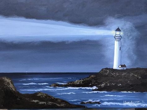 Lighthouse Drawing, Ocean Drawing, Studio Painting, Beach Canvas Art, Night Watch, Lighthouse Painting, Lighthouse Pictures, Silhouette Painting, Painting Canvases