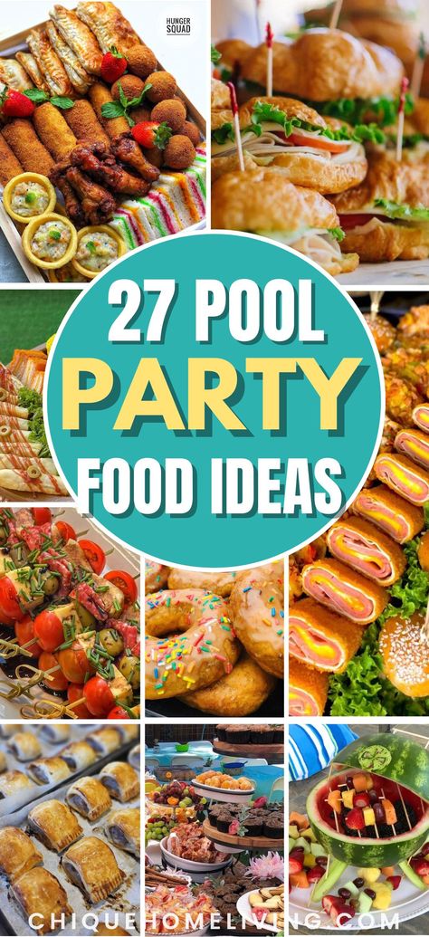 Planning a pool party and need the perfect menu? Look no further! Explore our curated pool party food ideas that are sure to impress your guests. These ideas are low-budget, easy to make, visually appealing, and make less mess. Pool Party Meal Ideas, Food For Pool Day, Poolside Party Food, Bbq Pool Party Food, Easy Pool Party Decorations, Pool Party Dinner Food Ideas, Pool Party Kids Food, Pool Bbq Food, Food For A Pool Party