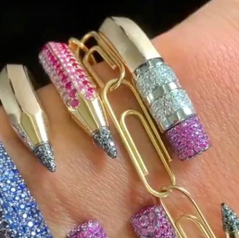 Jill Newman on Instagram: "Nadine Ghosn’s creative and playful designs elevate ordinary objects. The pencil is especially symbolic - an empowering tool. . . #nadineghosn #nadineghosnjewelry #jewellerydesigner #designerjewellery" Nadine Ghosn Jewelry, Nadine Ghosn, Pencil Bracelet, Future Accessories, Ordinary Objects, Wrist Stack, Cute Watches, Behavior Change, The Pencil