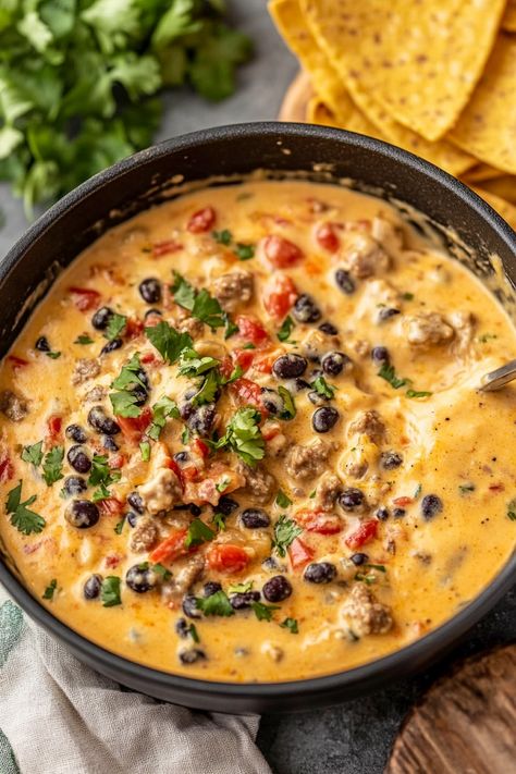 Cowboy Queso Dip Cowboy Queso Dip, Cowboy Queso, Queso Dip Recipe, Queso Dip Recipes, Queso Recipe, Queso Dip, Meat Substitutes, Monterey Jack, Football Food