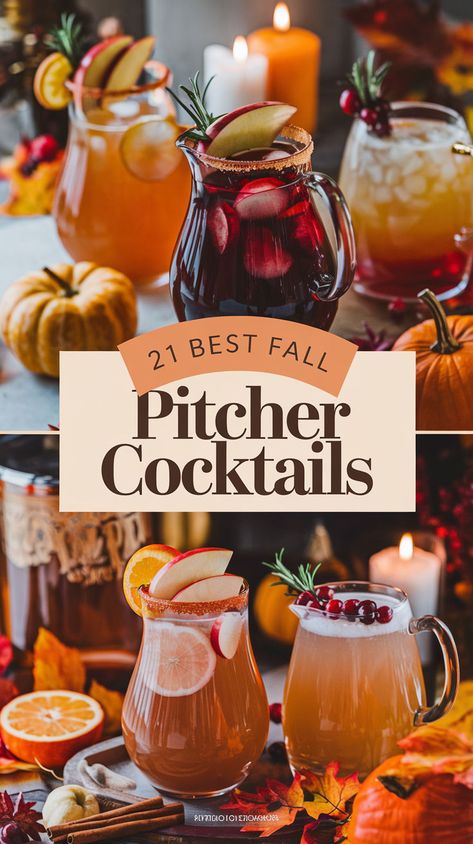 "Discover the 21 Best Fall Pitcher Cocktails perfect for your autumn gatherings! From cozy fall cocktails to fun batch cocktails, these delicious recipes are ideal for any fall party. Explore big batch fall drinks and easy crockpot fall drinks alcohol that will warm your guests' hearts. Whether you're hosting a cozy gathering or a lively celebration, our yummy fall cocktails and fall mixed drinks for a crowd will ensure everyone has a great time!" Old Fashioned Batch Cocktail, Winter Cocktail Pitcher Recipe, Best Pitcher Cocktails, Coctails Recipes Easy Fall Vodka, Cocktail Pitcher Recipe Party Drinks, Party Pitcher Drinks Alcohol, Run Cocktail Recipes, Seasonal Cocktails Fall, Bourbon Pitcher Cocktails