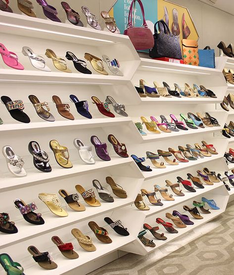 custom wall shoe display shelves for stores Shoes Display Design, Wall Shoe Display, Shoes Display, Shoe Store Design, Store Shelves Design, Retail Store Interior Design, Grocery Store Design, Shoe Room, Clothing Store Interior