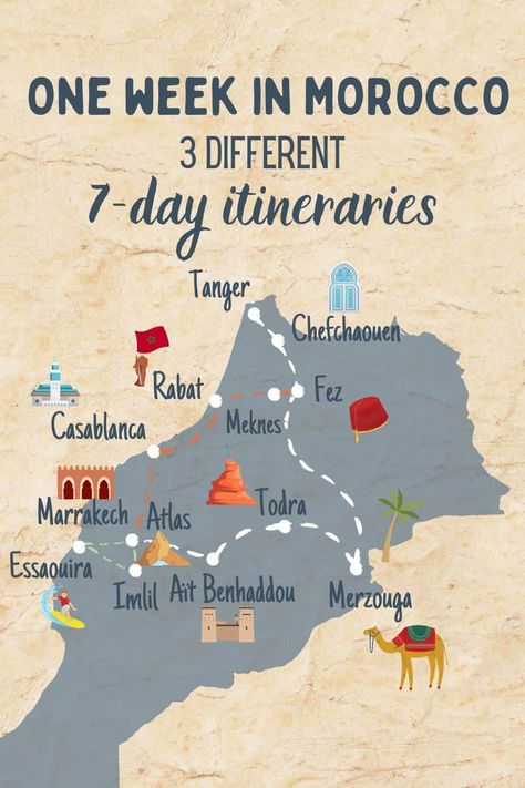 7 days in Morocco Itinerary: 3 amazing one-week trips · The Global Wizards - Travel Blog Best Riads In Marrakech, Casablanca Hotel, Morocco Itinerary, Visit Marrakech, Marrakech Travel, Morocco Tours, Visit Morocco, Morocco Travel, Marrakech Morocco