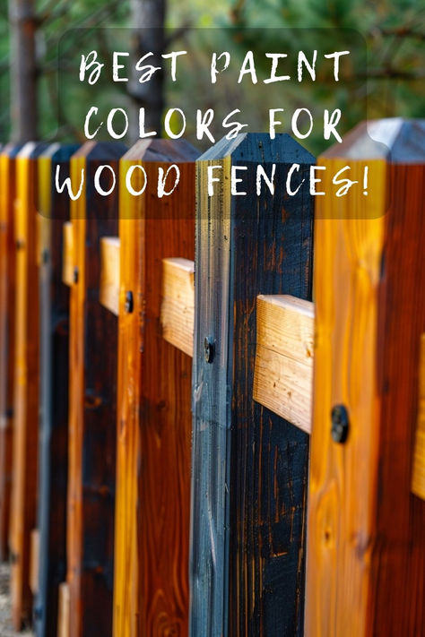 Wondering what the best color to paint your wood fence is? 🎨🌳 Click to explore top color choices that will transform your backyard into a stunning retreat. #BackyardStyle #FencePainting #HomeExterior #GardenDesign #OutdoorDecor Behr Wood Stain Colors Fence, Paint Wood Fence Ideas, Painted Wooden Fence Ideas, Backyard Fence Paint Color Ideas, Cedar Fence Stain Colors Ideas, Painting Fences Ideas Backyards Wood, Privacy Fence Colors, Painted Wood Fence Ideas, Wood Fence Color Ideas