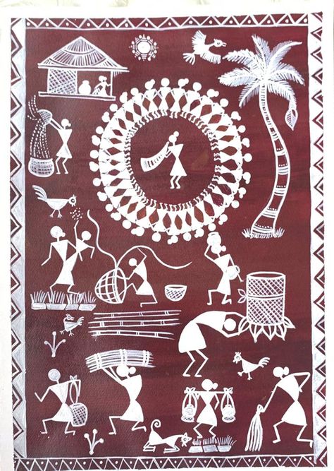 Warli art is a tribal form of artfound in the edges of maharashtra and gujarat . Indian Art Forms Painting, Varali Painting, Warli Art Designs, Warli Drawing, Warli Paintings, Worli Painting, Warli Painting, Indian Wall Art, Warli Art