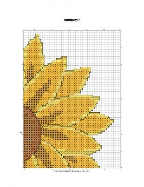 large, free cross stitch pattern of sunflower. Cross Stitch Sunflower, Large Cross Stitch Patterns, Free Cross Stitch Pattern, Cross Stitch Freebies, Tapestry Crochet Patterns, Pola Kristik, Cross Stitch Patterns Flowers, Cross Stitch Bookmarks, Pola Sulam