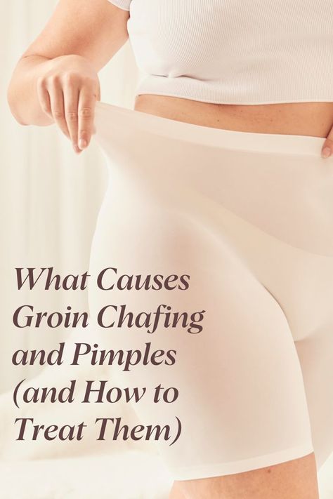 Groin chafing happens when there’s repetitive friction between skin surfaces in the groin area. This can occur in combination with exercise, wearing tight clothing or simply when you have more skin surface area. Sometimes groin pimples are formed through the mix of sweat, bacteria and hair follicle irritation too. We’ve put together everything you need to know about groin chafing and pimples, what causes them and how to avoid them. #GroinChafe #GroinPimples #Chafing #SweatHack #ChafingHack Chafing Remedy Thighs, Groin Rash, Chafing Remedies, Thigh Chaffing, Leg Acne, Inner Thigh Chafing, Thigh Rub, Thigh Chafing, Chub Rub