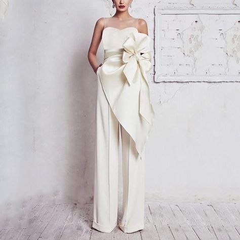 be53ee61104935234b174e62a07e53cfdesc39099311ri Wedding Dress Jumpsuit, Satin Bridal Gowns, Solid Color Jumpsuits, Fitted Jumpsuit, Backless Jumpsuit, Jumpsuit Elegant, Jumpsuit Pattern, White Jumpsuit, Floral Jumpsuit