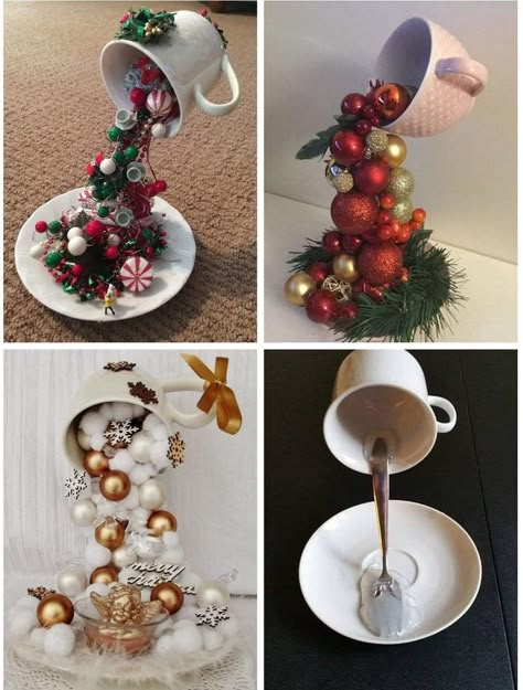 Teacup Christmas, Christmas Centerpieces Cheap, Floating Cups, Teacup Crafts, Christmas Decorations Diy Crafts, Christmas Homescreen, Christmas Candle Decorations, Christmas Decorations Garland, Christmas Centerpieces Diy