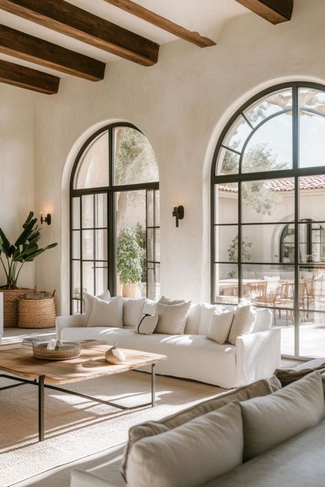 🖤 15 Striking B&W Mediterranean Décor Ideas You’ll Love! 🤍 - Modern Mediterranean Windows, Medatrainian House Decor, Old Mediterranean Interior, Sicilian Home Interior, Mediterranean Scandinavian Interior, Mediterranean House Interior Living Room, House Interior Mediterranean, Luxury Mediterranean Interior, Meditarian House Interior