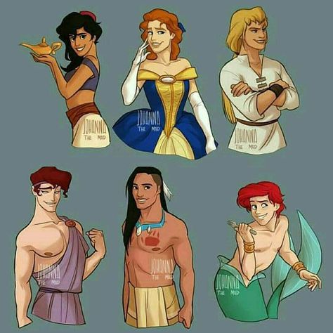 Gender Bent Disney Princess, Male Disney Princess, Genderbend Characters, Word Animation, Disney Characters Genderbend, Disney Gender Swap, Gender Bent Disney, Didney Worl, Disney Princess Memes