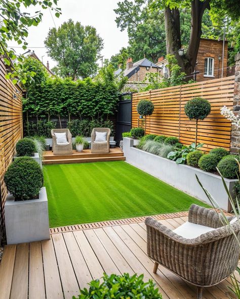 Small Garden Design Decking, Slim Garden Ideas, Garden Instead Of Lawn, Small Backyard With Deck, New Build Garden Design, Newbuild Garden Ideas, Raised Bed Planting Ideas, Small Back Garden Ideas, Decking Ideas Garden