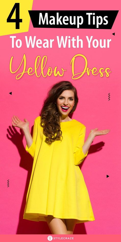 Yellow Dress Makeup Look, Yellow Dress Makeup Ideas, Yellow Dress Makeup, Makeup For Yellow Dress, Yellow Floral Dress Outfit, Makeup With Yellow Dress, Canary Yellow Dress, Mustard Colored Dress, Pale Skin Makeup