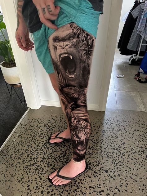 Fauna Tattoo, Calf Tattoo Ideas, Men's Tattoo, Tattoo Perna, Houston Tattoos, Mid Fade Haircut, Egyptian Tattoo Sleeve, Animal Sleeve Tattoo, Hyper Realistic Tattoo