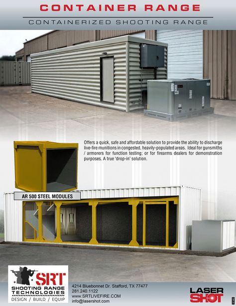 Container Ranges - Shooting Range Technologies™ by Laser Shot, Inc. Home Shooting Range, Shooting Range Target, Target Stands For Shooting, Shooting Long Range, Shooting Bench Plans, Metal Shooting Targets, Outdoor Shooting Range, Indoor Shooting, Indoor Shooting Range