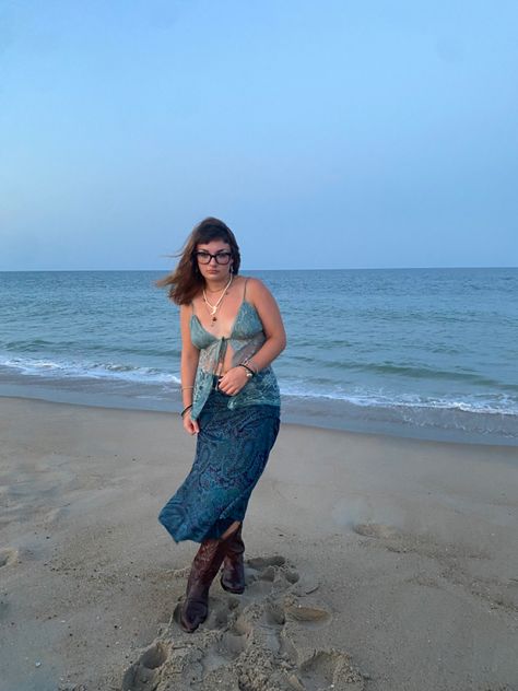 beach outfit, mermaidcore, cowboy boots, summer outfit, boho aesthetic Cowboy Boots Beach, Cowboy Boots Summer Outfit, Boots Summer Outfit, Cowboy Boots Summer, Outfit Boho, Boho Aesthetic, Boots Outfit, Summer Outfit, Beach Outfit