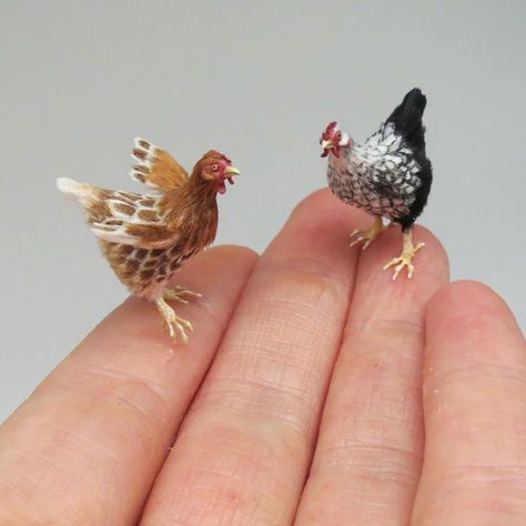 Tiny-Dollhouse-Animals-Miniatures-Fanni-Sandor Wyandotte Hen, Miniature Artist, Betsy Mccall, Wool Felting, Doll House Crafts, Dollhouse Ideas, Miniature Plants, Polymer Clay Animals, Tiny Things