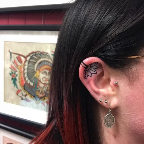 Earlobe Tattoo, Inner Ear Tattoo, Behind Ear Tattoos, Handpoke Tattoo, Healing Tattoo, Disney Tattoo, Inner Ear, Mandala Tattoo Design, Disney Tattoos