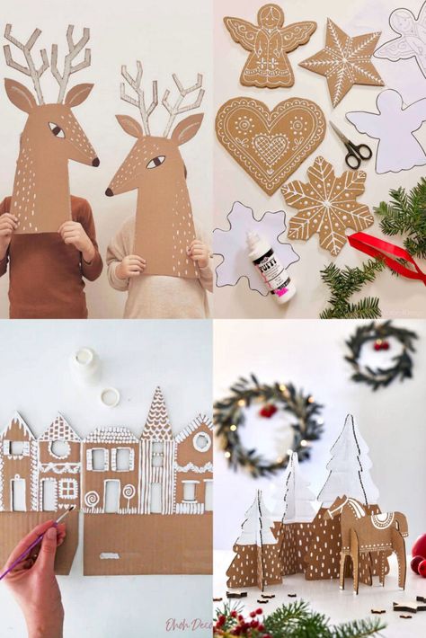 Xmas Diy Decorations, Cardboard Christmas Decorations, Advent Calendar Garland, Snowman Nutcracker, Cardboard Decorations, Christmas Decorations Crafts, Kids Advent Calendar, Christmas Diy's, Cardboard Gingerbread House