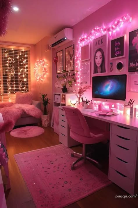 Aesthetic Work Desk Setup Ideas - Puqqu Sims4 House, Bedroom Ideas For Small Rooms Cozy, Dream Bedroom Inspiration, Chill Room, Dream Apartment Decor, Dekorasi Kamar Tidur, Cute Bedroom, Room Redesign, Girly Room