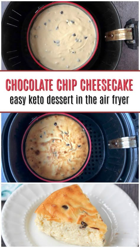 Keto Chocolate Chip Cheesecake, Keto Chocolate Cheesecake, Air Fryer Recipes Healthy Low Carb, Air Fryer Recipes Keto, Low Carb Desserts Easy, Desserts Keto, Low Carb Low Fat Recipes, Chocolate Chip Cheesecake, Keto Chocolate Chips