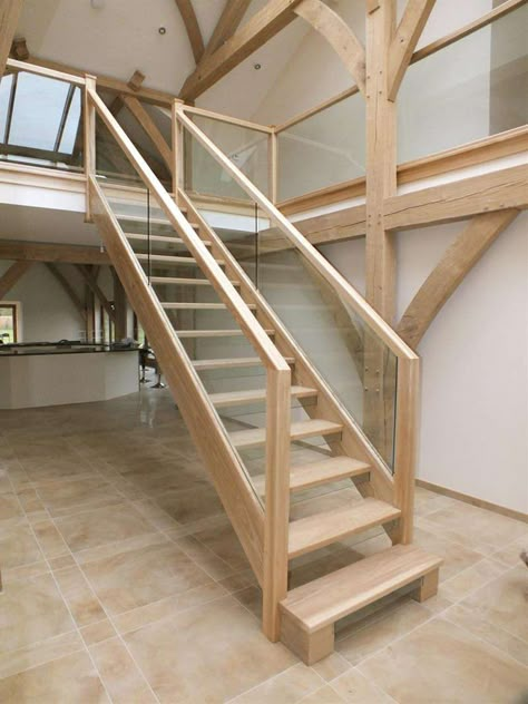 Open Plan Stairs, Feature Stairs, Winder Stairs, Staircase Layout, Barn Conversion Interiors, Staircase Manufacturers, Oak Cladding, Wooden Staircase Design, Timber Stair