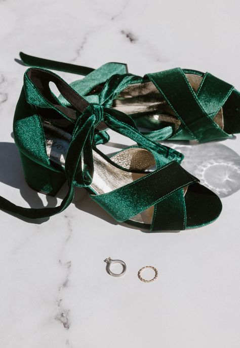 Expertly-crafted with Emerald Green luxurious velvet, the Passion Heels are for the bride who is ready to enchant, captivate, and beguile every beholder. Take it from us, we are utterly obsessed with the long-lasting comfort that these beauties are offering. Classic, contemporary, and ultra chic, this divine pair of heels will make you feel like old-world beauty and you’ll be dancing all night long. Get 5% off your first order DETAILS Luxe velvet upper in Emerald Green. Inner shoe is dual-layer cushioned at the base for ultra comfort Velvet ribbon ankle strap for support and comfort Slip-resistant sole Soft Golden leather lining Our signature block heel for morning-to-midnight wear Almond-shaped open toe Heel height at back is 2.5 inch / 6.5cm. Allow an extra 0.5cm for inner sole padding H Green Wedding Heels, Deep Green Wedding, Emerald Green Wedding Shoes, Wedding Low Heels, Green Bridal Shoes, Green Velvet Shoes, Emerald Shoes, Cinderella Moments, Wedding Fits