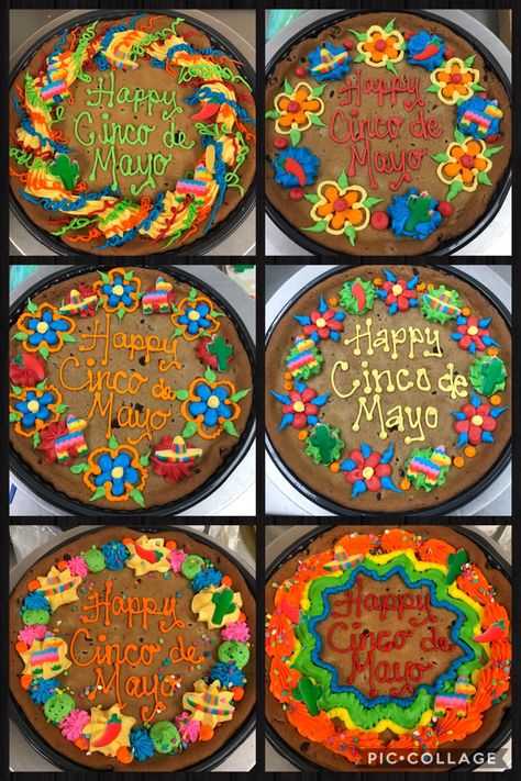 Cinco De Mayo Cookie Cakes Cinco De Mayo Message Cookies, 5 De Mayo Cake Ideas, Taco Cookie Cake, Fiesta Cookie Cake, Cinco De Mayo Cake Ideas, Big Cookie Decorating Ideas, Message Cookies Ideas, Birthday Cookie Cake Designs, Cookie Cakes Decorated