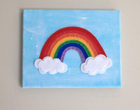 felt rainbow wall art Diy Nursery Wall, Felt Wall Art, Felt Rainbow, Rainbow Bedroom, Wall Art Tutorial, Felt Wall, Rainbow Canvas, Birthday Card Drawing, Painted Rainbow