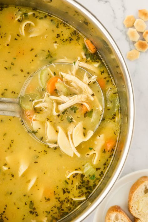 The ultimate comfort food, Chicken Noodle Soup that you can make in no time and is perfect for a chilly night. Chicken Noodle Soup Damn Delicious, Diy Chicken Noodle Soup, Canning Chicken Noodle Soup, Food To Eat When Sick, Ultimate Chicken Noodle Soup, Soup For Sick, Chicken Noodle Soup Can, Eat When Sick, Chicken Noodle Soup Crock Pot