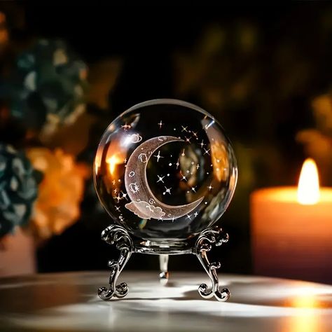 Temu | Explore the Latest Clothing, Beauty, Home, Jewelry & More Metaphysical Decor, Stars Decor, Bedroom Sitting Room, Glass Sphere, Engraved Crystal, Hari Valentine, Moon Pattern, Hauntingly Beautiful, Crystal Figurines