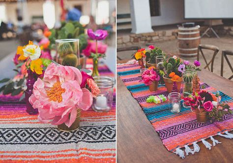 Kick off the wedding festivities in style with one of these cool dinner ideas. Mexican Inspired Wedding, Colorful Table Setting, Mexican Themed Weddings, Fiesta Wedding, Fiesta Theme Party, Fiesta Theme, Boda Mexicana, Party Hacks, 100 Layer Cake