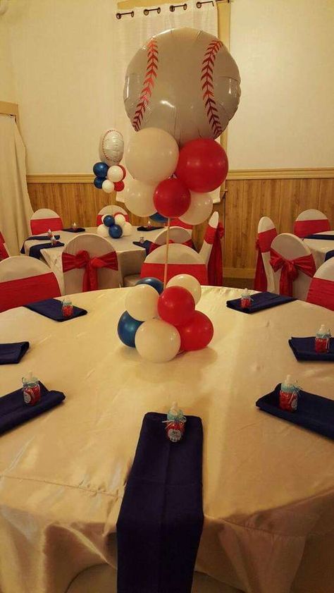 Baseball  baby shower  | CatchMyParty.com Baseball Baby Shower Theme, Sports Baby Shower Theme, Sports Party Decorations, Sports Baby Shower, Baseball Theme Party, Baseball Birthday Party, Baseball Party, Baseball Birthday, Baseball Baby