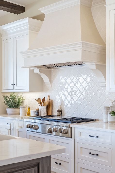 ✨ 15 Stunning Mediterranean White Kitchens to Love! 🍽️ - Mediterranean Kitchens, Natural Stone Backsplash, Modern French Country, Mediterranean Kitchen, French Country Kitchens, Mediterranean Style Homes, White Kitchen Decor, White Kitchens, Mediterranean Design