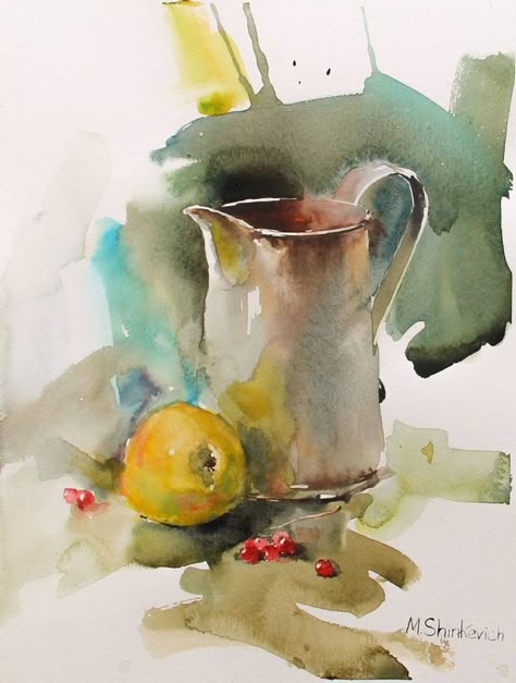 Dark Background Painting, Jug Still Life, Background Painting, Watercolor Fruit, Art Watercolor Painting, Diy Watercolor Painting, Watercolour Inspiration, Figurative Artwork, Diy Watercolor