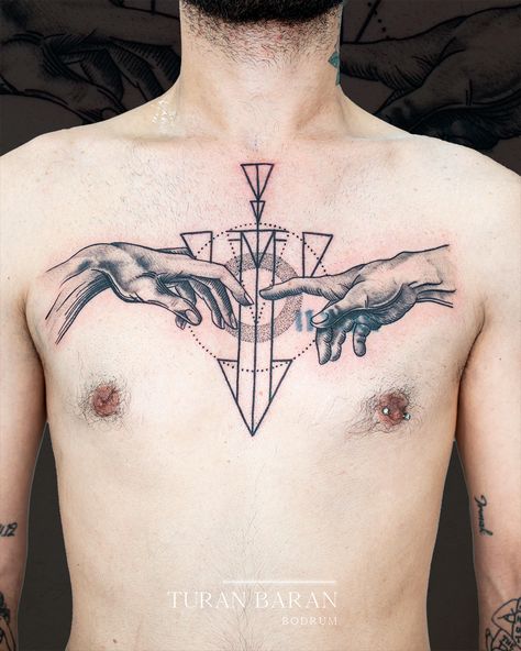 bodrum tattoo dövme piercing chest tattoo michelangelo art hand tattoo man chest geometric line tattoo Art Hand Tattoo, Piercing Chest, Black Sheep Tattoo, Man Chest, Michelangelo Art, Geometric Line Tattoo, Sheep Tattoo, Tattoo Man, Line Tattoo