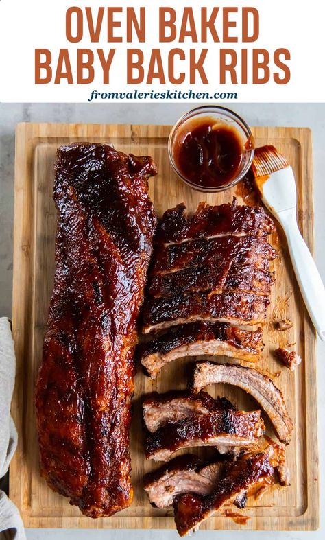 This recipe for Oven Baked Baby Back Ribs makes it easy to have BBQ on the menu anytime of year. A smoky spice rub and easy oven method create these tender, flavorful ribs. Rib Recipes In Oven, Baby Ribs Recipe, Oven Baked Baby Back Ribs, Babyback Ribs In Oven, Baked Baby Back Ribs, Back Ribs In Oven, Babyback Ribs, Babyback Ribs Recipe, Baked Ribs Recipe