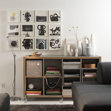 Use it horizontally as a shelf or vertically and get a side table on top too. Try IKEA KALLAX grey/wood shelving unit! Big Coffee Table, Flexible Furniture, Movable Walls, Ikea Catalog, Multipurpose Furniture, Flexible Space, Kallax Ikea, Smart Storage, Open Storage