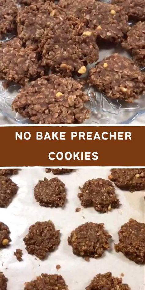 No Bake Preacher Cookies Pioneer Woman No Bake Cookies, Preacher Cookies Easy, Paula Deen No Bake Cookies, Preacher Cookies Recipe, No Bake Preacher Cookies, Cookies With Rice Krispies, Diy Christmas Desserts, Preacher Cookies, Cookies No Bake