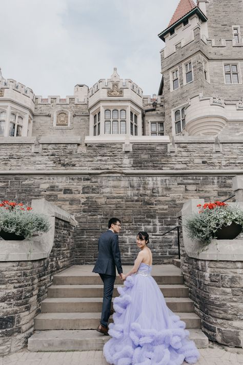 Grand Castle Fairytale Casa Loma Engagement and Wedding Photos Prenup Fairytale Theme, Casa Loma Engagement Photos, Casa Loma Photoshoot, Castle Photoshoot Ideas Couple, Castle Engagement Photoshoot, Princess Engagement Photos, Castle Engagement Photos, Fairytale Engagement Photos, Engagement Spots